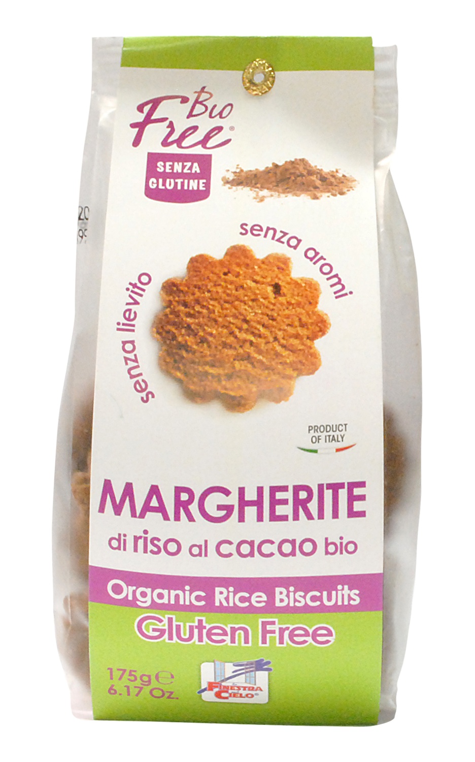 Biscuiti bio din orez cu cacao Margherite 175g (fara gluten, fara drojdie)