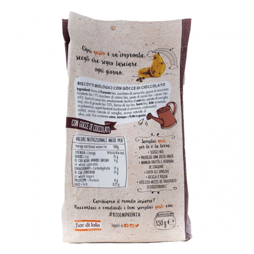 Biscuiti bio din grau cu picaturi de ciocolata, fara ulei de palmier, Fior di Loto 350g