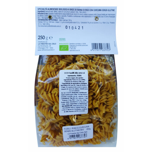 Paste Fusilli bio din orez cu turmeric 250g (fara gluten)