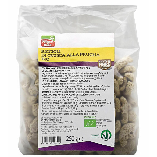 Cereale Bio din tarate cu prune, vegan, La Finestra Sul Cielo, 250g