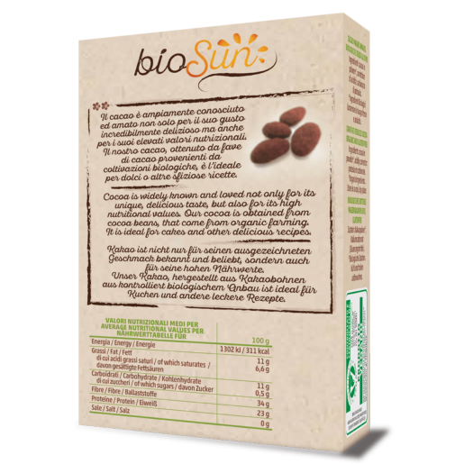 Cacao bio degresata fără gluten, vegan 75g. bioSUN