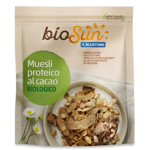 Musli bio proteic cu cacao fără gluten, fără zahăr 200g bioSUN