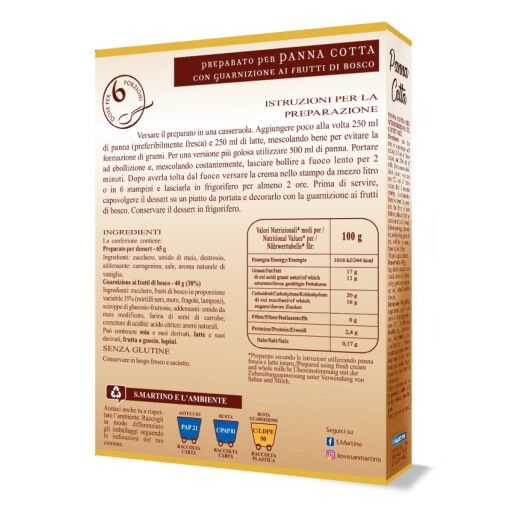 Pudră pentru Budincă Panna Cotta cu mix de fructe de padure, Fără Gluten, S.Martino, 105g