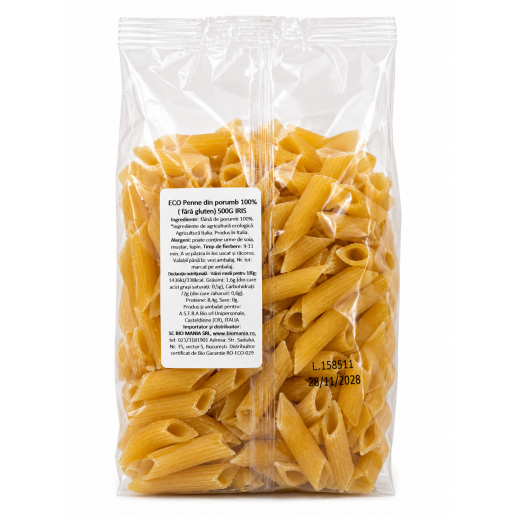 Paste bio Penne din porumb 100%, fara gluten, Iris 500g.
