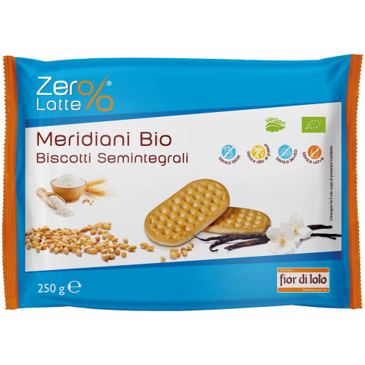 Biscuiti bio semintegrali Meridiani, fara lapte, fara oua, fara drojdie, fara ulei de palmier, vegan Zer% Latte 250g
