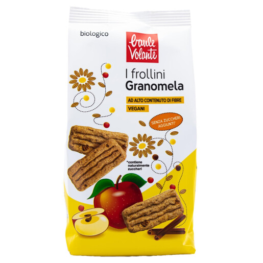 Biscuiți integrali Bio GRANOMELA, cu măr, fără zahăr adăugat, vegani – Baule Volante, 250g