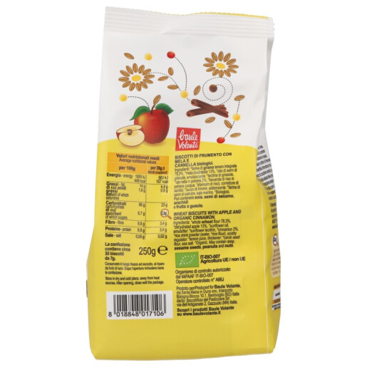 Biscuiți integrali Bio GRANOMELA, cu măr, fără zahăr adăugat, vegani – Baule Volante, 250g