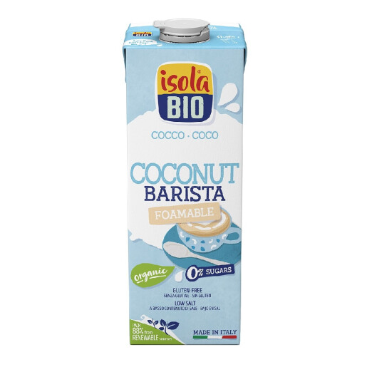 Băutura Bio din Cocos Barista, pentru cafea, fără zahăr, fara gluten Isola Bio, 1l