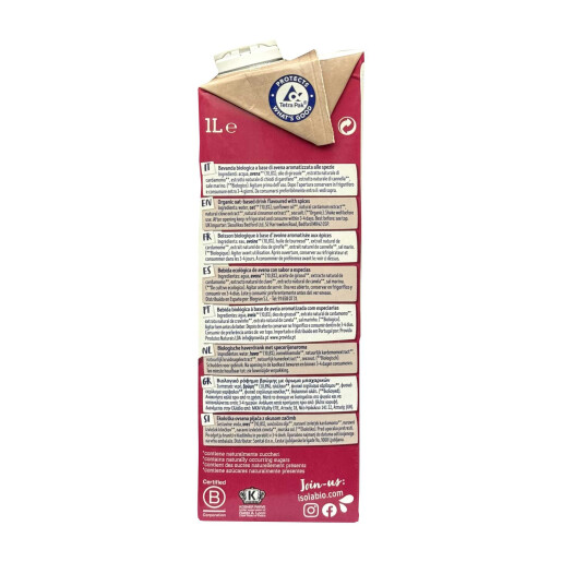Bautura Bio din ovaz Chai (cu cardamon, cuisoare, scortisoara), fara zahar, Isola Bio, 1l