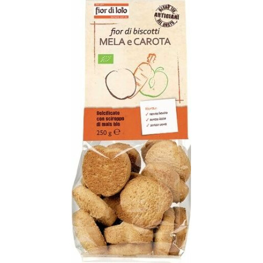 Biscuiti Bio Fior di biscotti, cu morcov si mere, fără lactoza, fără drojdie, fara ulei de palmier, vegan, Fior di Lotto 250g
