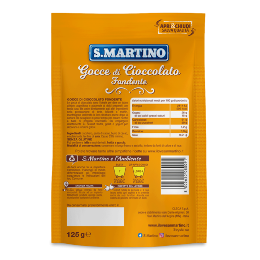 Picaturi bio de ciocolata amaruie, fara gluten, S.Martino 125g