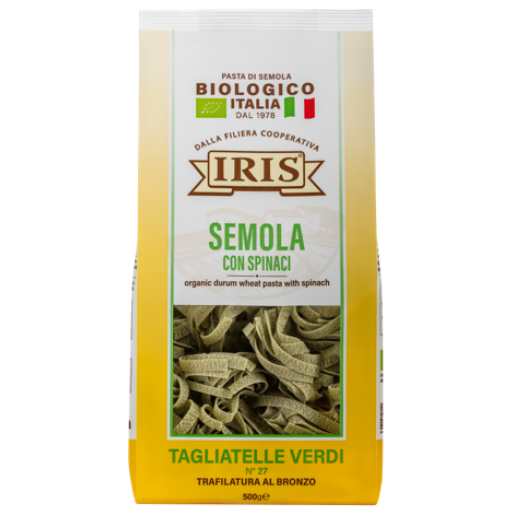 Paste bio Tagliatelle din grau dur cu spanac, Iris 500g.