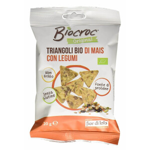 Snack bio Biocroc triunghiular din porumb cu legume, fara gluten, neprajit, Fior di Loto 20g