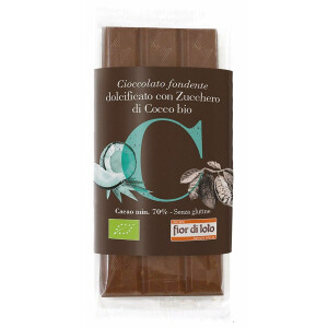 Ciocolata neagra bio indulcita cu zahar de cocos, fara gluten, 70% cacao, Fior di Loto 70g