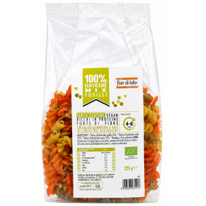 Paste bio Fusilli mix de linte (galbena, verde, rosie), fara gluten, vegan, Fior di Loto 225g