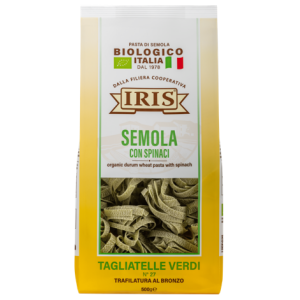Paste bio Tagliatelle din grau dur cu spanac, Iris 500g.